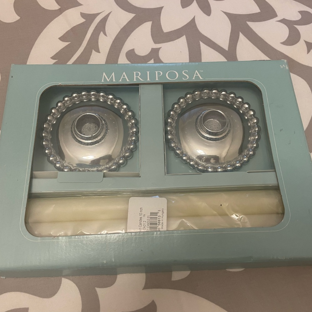 Mariposa Pearled Taper Holders with Candles